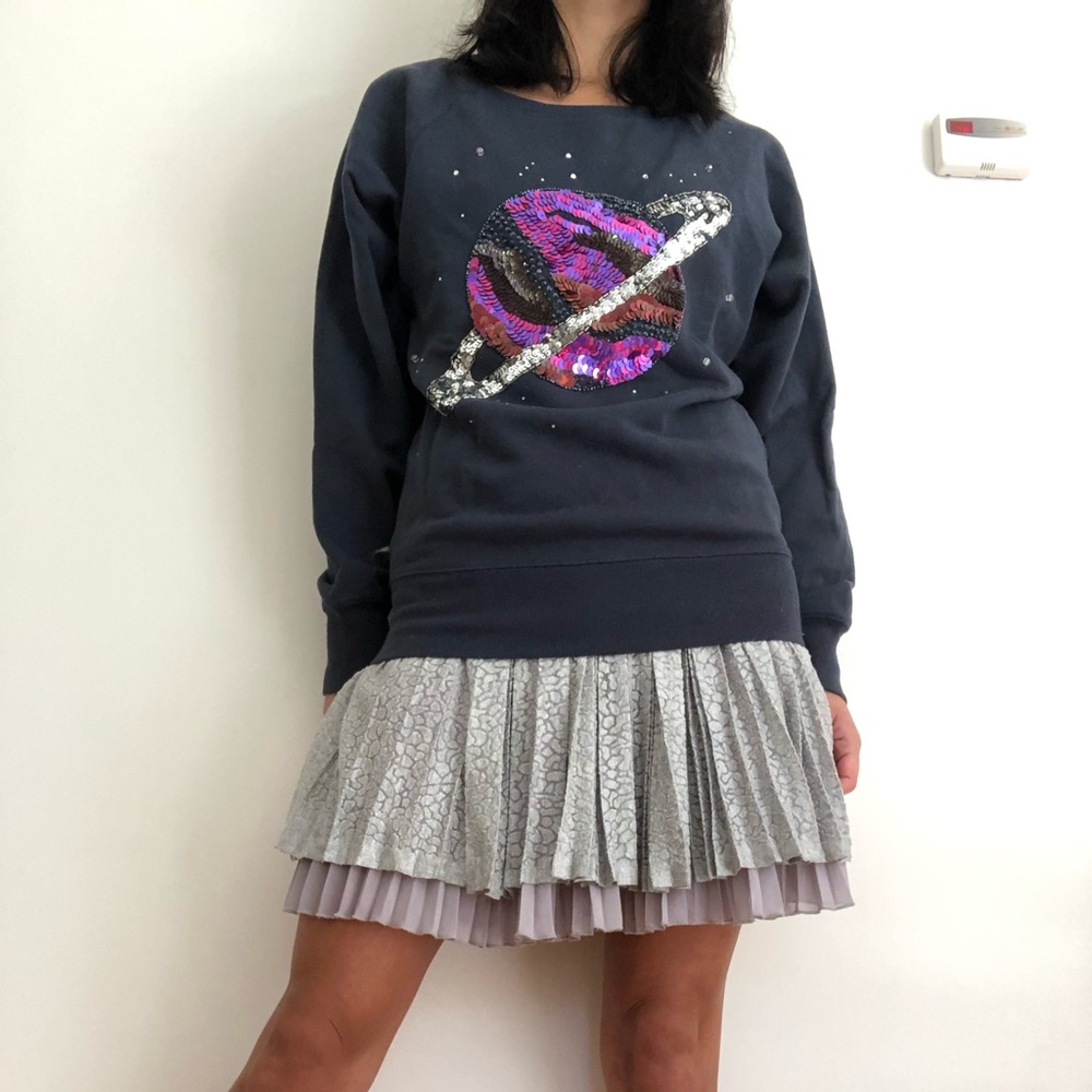 French connection navy sequins planet sweatshirt